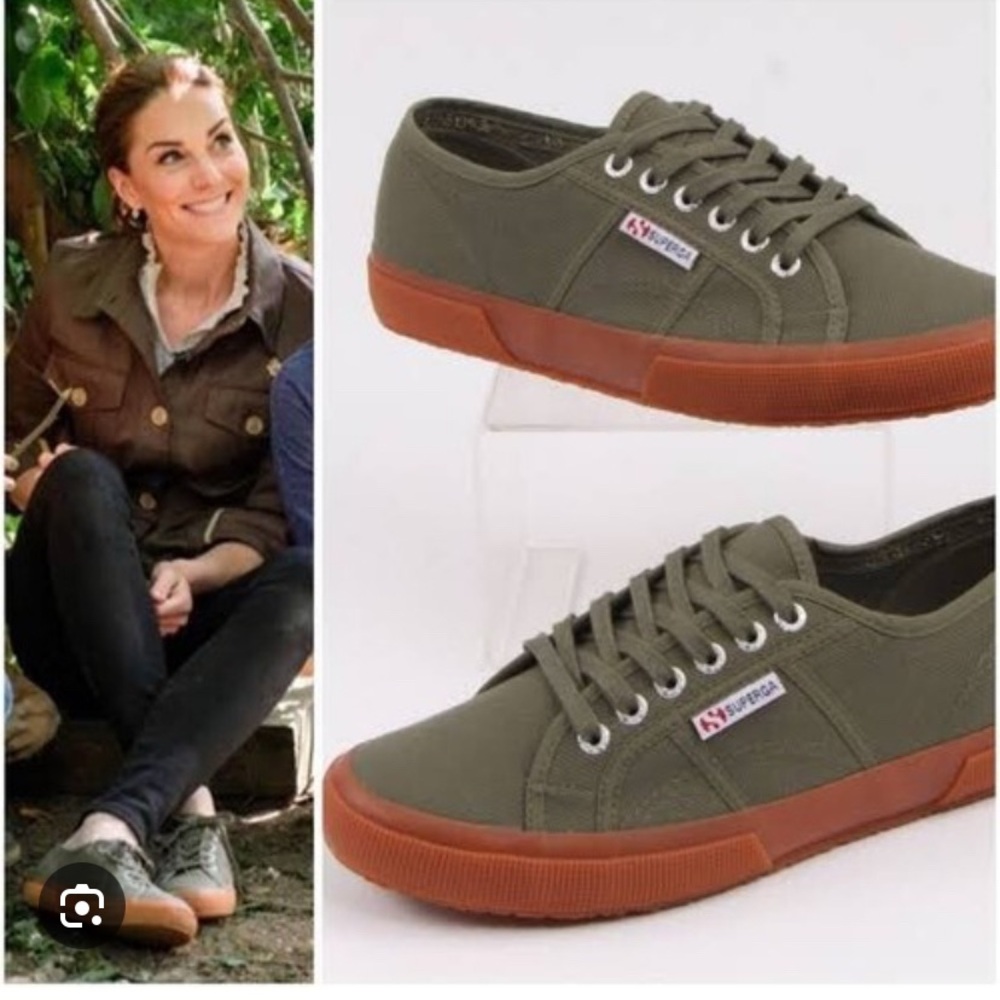 Kate Middleton Superga Khaki Canvas Sneakers with Brown Soles